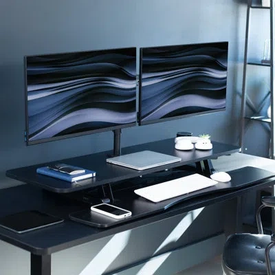 Vivo Black 48" Standing Desk Riser With Adjustable Dual 13" To 30" Monitor Mount