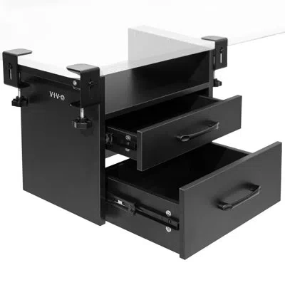 Vivo Black Corner Clamp-on Desk Drawer & Shelf System (desk-dr3c)