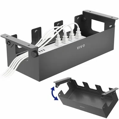 Vivo Black Flip-open Under Desk Cable Management Box, Power Strip Holder