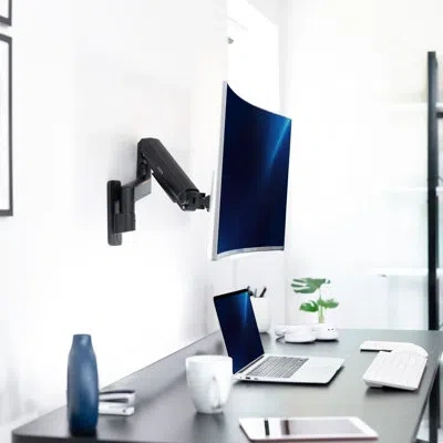 Vivo Black Mechanical Arm Single Monitor Wall Mount, Fits Ultrawides Up To 49"
