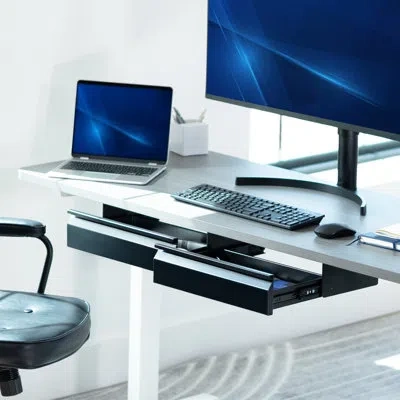 Vivo Black Pull Out 32" Under Desk Dual Storage Drawers