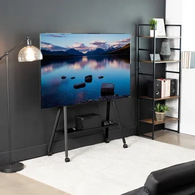Vivo Black Rolling Easel Studio Tv Floor Stand + Shelf, Fits 49" To 75" Screens In Matte Black