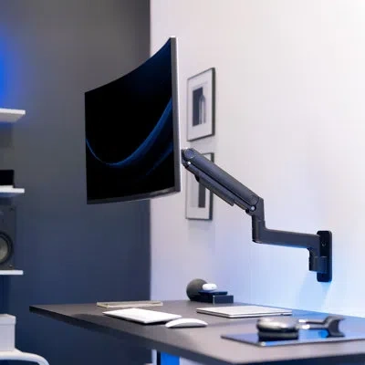 Vivo Black Tension Arm Single Monitor Wall Mount, Fits Ultrawides Up To 49" (mount-v101v)