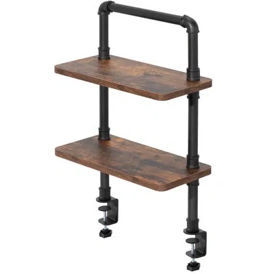 Vivo Clamp-on 16 Inch 2-tier Decorative Industrial Pipe Shelves (desk-shelf16-2n) In Vintage Brown,black