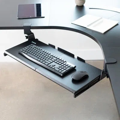 Vivo Clamp-on Computer Keyboard & Mouse Under Desk Slider Tray For Corner Desks In Black