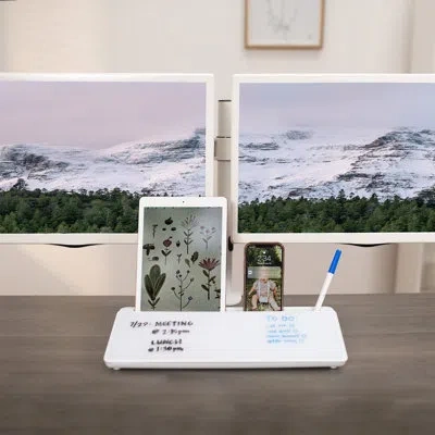 Vivo Desktop Dry Erase Board With Hidden Storage, 16" X 7" Glass Whiteboard