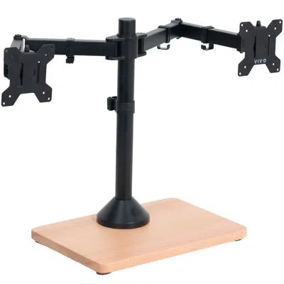 Vivo Dual Monitor Adjustable Mount With Wood Base In Black,beige