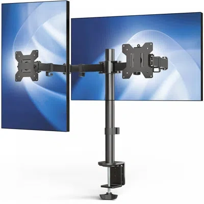 Vivo Dual Monitor Desk Mount Adjustable Stand, Fits Screens Up To 30", Stand-v002 Series In Black
