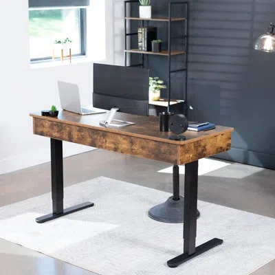 Vivo Electric 55” X 24” Desk With Rear-set Legs, Vintage Brown Top, Rb5mn Series In Black