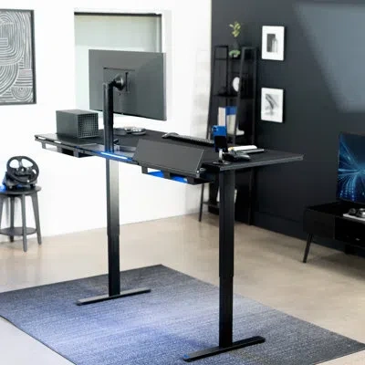 Vivo Electric 71" X 30" Desk, Full Pad, Hidden Cable Tabletop, Frame In Black