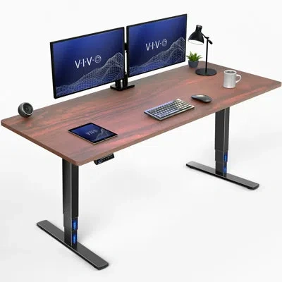 Vivo Electric 71" X 30" Stand Up Desk, Dark Walnut Table Top, Black Frame
