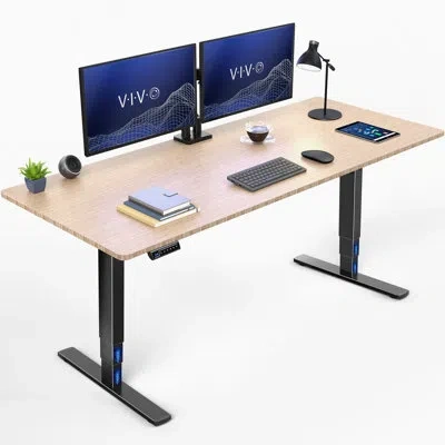 Vivo Electric 71" X 30" Stand Up Desk Workstation In Bamboo