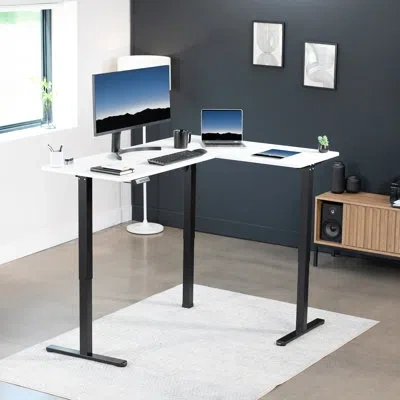 Vivo Electric Corner Standing Desk, L-shaped Workstation In White,black