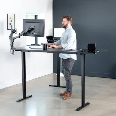 Vivo Electric Curved Corner Stand Up Desk In Black