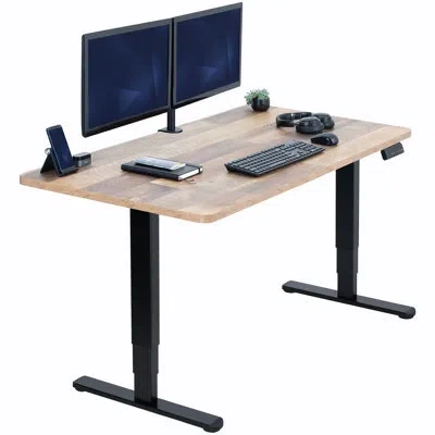 Vivo Electric Stand Up Desk, Table Top, Frame In Black,reclaimed Wood