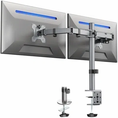 Vivo Gray Dual Monitor Desk Mount Adjustable Stand, Fits Screens Up To 30"