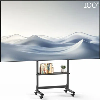 Vivo Heavy Duty Mobile Tv Cart With Storage Shelf, Holds Screens Up To 100" In Black