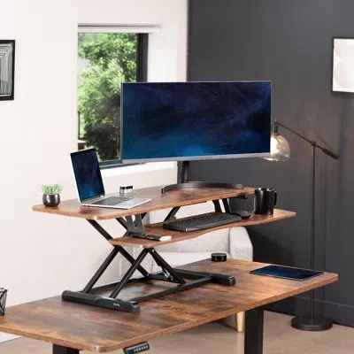 Vivo Height Adjustable 48" Standing Desk Monitor Riser In Vintage Brown