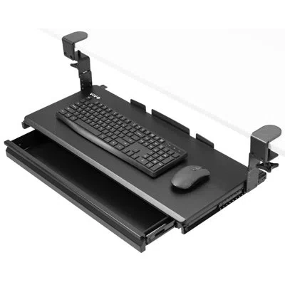 Vivo Height Adjustable Clamp-on Computer Keyboard Tray With Storage Drawer (mount-kb05hb-dr) In Black