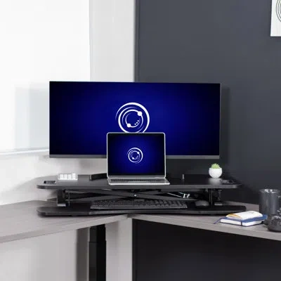 Vivo Height Adjustable Corner Desktop Monitor Riser 38" (desk-v000kl Series) In Black,black