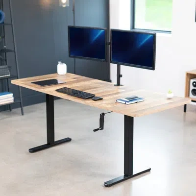 Vivo Manual 71” X 30” Stand Up Desk Workstation, Mb7b Series In Reclaimed Wood,black