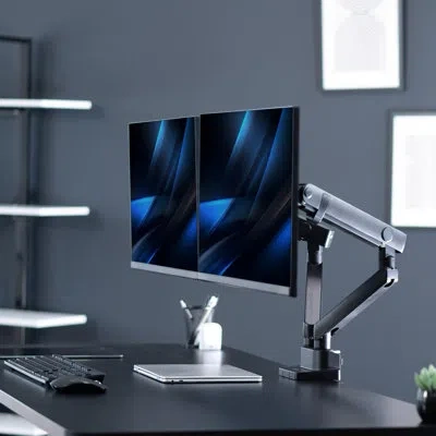 Vivo Mechanical Arm Dual Monitor Desk Mount In Black