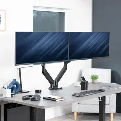 Vivo Pneumatic Arm Dual Monitor Desk Mount With Usb In Black
