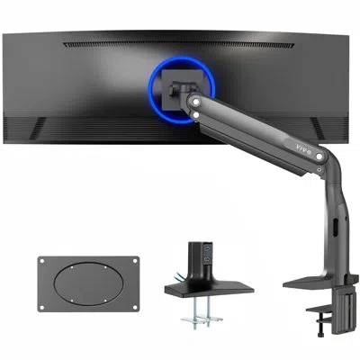 Vivo Pneumatic Arm Single Ultra Wide Monitor Desk Mount With Usb In Black