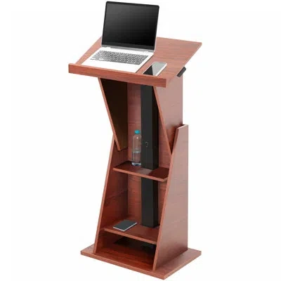 Vivo Pneumatic Height Adjustable Podium In Dark Walnut