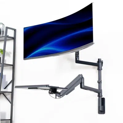 Vivo Pneumatic Ultrawide Monitor Wall Mount + Keyboard Tray, Up To 49" Screens In Black