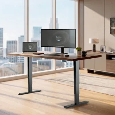 Vivo Pro Dual Motor Standing Desk Frame, Supports Tops 40” X 23” Up To 92” X 44” In Brown