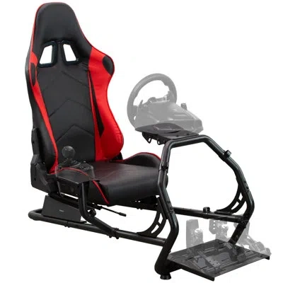 Vivo Racing Simulator Cockpit With Wheel Stand And Reclining Seat (stand-race1b Series) In Red,black
