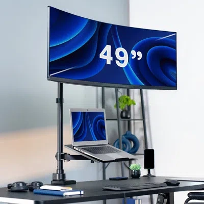 Vivo Single Ultrawide Monitor And Laptop Extra Tall Desk Mount, Up To 49" Screen In Black
