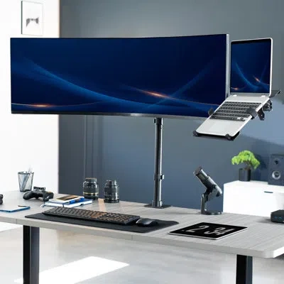 Vivo Single Ultrawide Monitor + Single Laptop Desk Mount, Up To 49 Inch Screens In Black