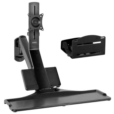 Vivo Sit To Stand Single Monitor Wall Mount Workstation In Black