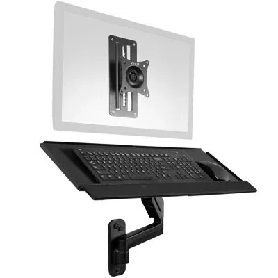 Vivo Sit-stand Dual Monitor And Keyboard Tray Combo Height Adjustable Wall Mount In Black