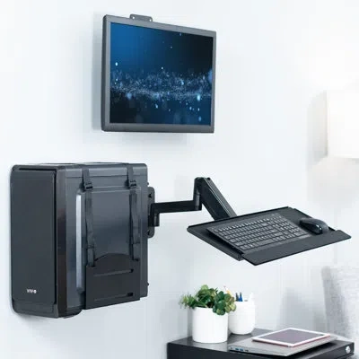 Vivo Sit-stand Single Monitor Mount, Keyboard Tray, And Pc Wall Mount Kit In Black