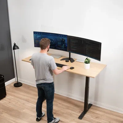 Vivo Telescoping Dual Monitor Desk Stand In Black