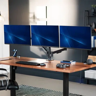 Vivo Triple Monitor Desk Mount, 2 Mechanical Arms + 1 Fixed, Screens Up To 27" In Black