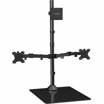 Vivo Triple Monitor Glass Base Desk Stand, 1 Ultrawide To 49", 2 Standard To 27" In Black