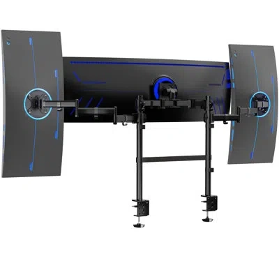 Vivo Triple Ultrawide Monitor Desk Mount, 2 Poles, Up To 49" Screens In Black