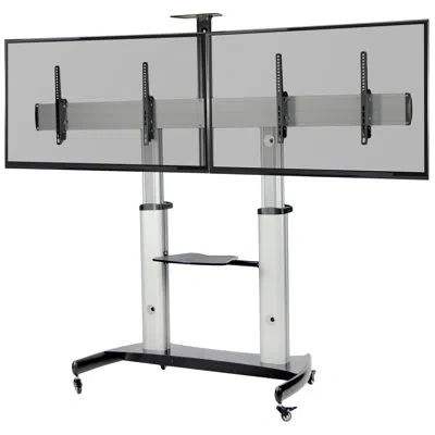 Vivo Ultra Heavy Duty Mobile Dual Tv Floor Stand Mount For 37"-60" Screens In Silver