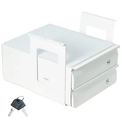 Vivo Under Desk Lockable Pull Out Storage Drawers In White