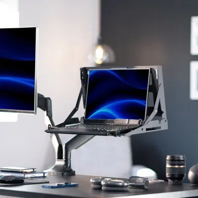 Vivo Wall And Vesa Mounted Flip Down 13” To 17” Laptop Holder, Notebook Tray In Black