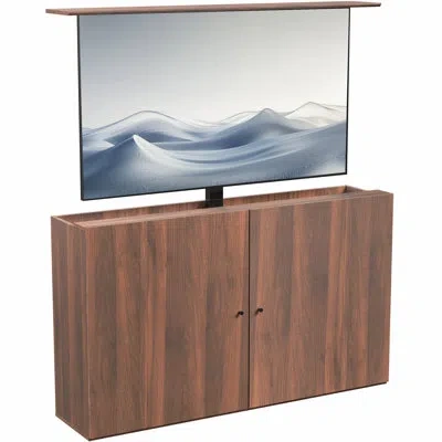 Vivo Walnut Motorized Vertical Lift Concealed Tv Cabinet, Hold 32”-65” Tvs In Brown