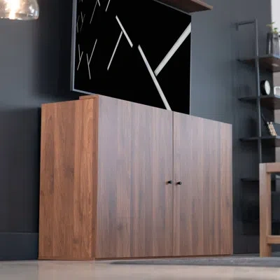 Vivo Walnut Motorized Vertical Lift Concealed Tv Cabinet, Mount Not Included