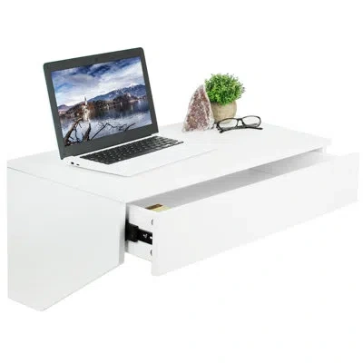 Vivo White Floating Wall Mounted Storage Shelf, Desk Drawer, Desk-sf01w