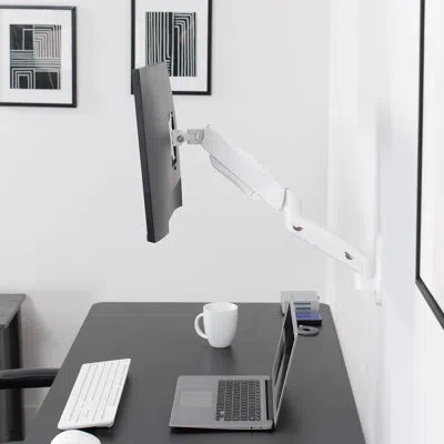 Vivo White Pneumatic Arm Single Monitor Wall Mount