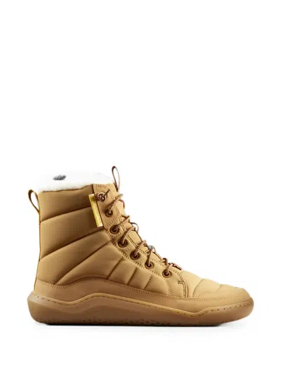 Vivobarefoot Gobi Hiber Quilted Shearling-trim Boots In Brown