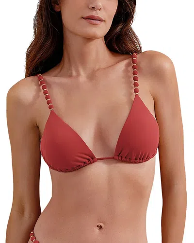 Vix Solid Beads Triangle Parallel Bikini Top In Red